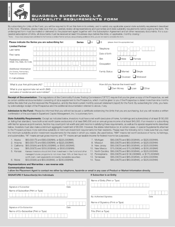 (SUITABILITY REQUIREMENTS FORM)